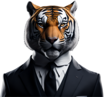 Portrait of Humanoid Anthropomorphic Tiger Wearing Businessman Suit Isolated Transparent Generative AI png