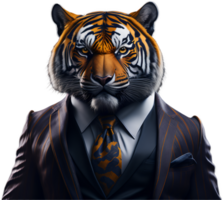 Portrait of Humanoid Anthropomorphic Tiger Wearing Businessman Suit Isolated Transparent Generative AI png