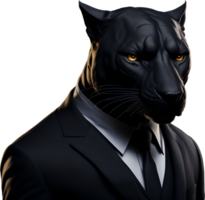 Portrait of Humanoid Anthropomorphic Black Panther Wearing Businessman Suit Isolated Transparent Generative AI png