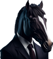 Portrait of Humanoid Anthropomorphic Horse Wearing Businessman Suit Isolated Transparent Generative AI png