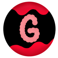 Uppercase in a red-black circle,Alphabet G png