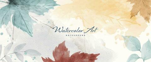 Watercolor abstract autumn background with maple and seasonal leaves vector