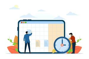 Business planning concept, business team working with digital online calendar, Planning Schedule, Leaving Notes, Manage and Organize Work and Time. time management. flat vector illustration.