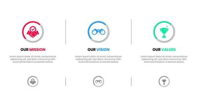 Mission Vision Values infographic Banner template. Company goal infographic design with  Modern flat icon design. vector illustration infographic icon design banner.