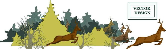 image of a forest and running animals from it. Concept of global deforestation and forest fire problems vector