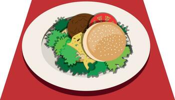 Vector image of a hamburger on a plate