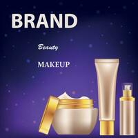 Vector background image which illustrates a set of cosmetics in different containers