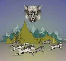 image of a forest and running animals from it. Concept of global deforestation and forest fire problems vector