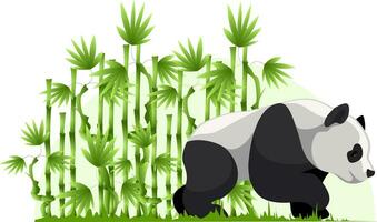 Vector image of a panda walking from the forest. Ecological concept of the destruction of bamboo forests.