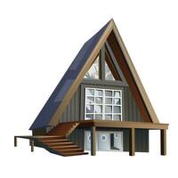 Vector image of a modern triangular house with a deck. Isolated on white background. Cartoon. EPS 10