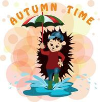 Vector image of a hedgehog with an umbrella in his hand. From a series of illustrations with a hedgehog