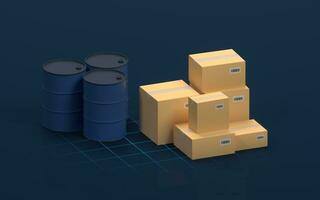 Oil tanks and paper boxes, 3d rendering. photo