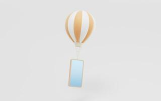 Hot air balloon and phone with white background, 3d rendering. photo
