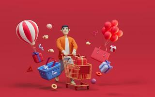 A man buy lots of gifts for using during the Spring Festival, 3d rendering. photo