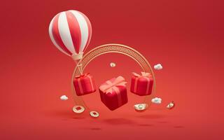 Gifts and Chinese style background, 3d rendering. photo