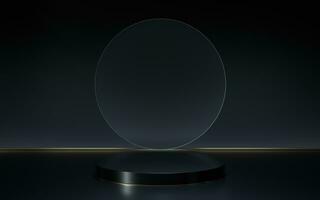 Empty stage and frosted glass with black background, 3d rendering. photo