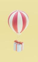 Balloons and gifts with yellow background, 3d rendering. photo