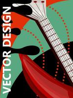 Vector image in boho style in bright colors. The main element is the guitar. Rock music concept. EPS 10