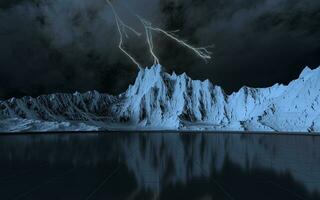 Lightning and snowy mountains, 3d rendering. photo