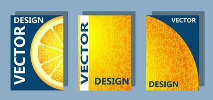 Vector image. A set of three elements featuring a cut lemon and peel texture. EPS 10