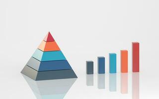 Pyramid figures and bar charts, 3d rendering. photo