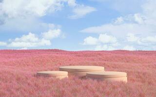 Empty stage with pink background, 3d rendering. photo