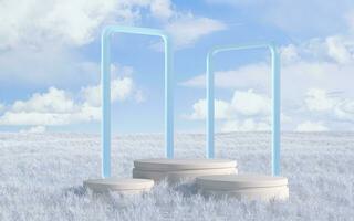 Empty stage and frame with outdoor background, 3d rendering. photo