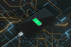 The charging mobile phone with circuit background, 3d rendering. photo