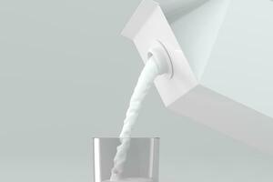 Milk pouring down from the paper box, 3d rendering. photo