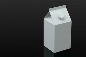 blanco Leche caja con negro fondo, 3d representación. foto