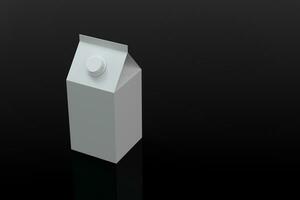 blanco Leche caja con negro fondo, 3d representación. foto