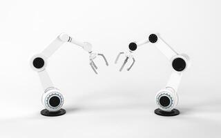 Mechanical arm with white background, 3d rendering. photo