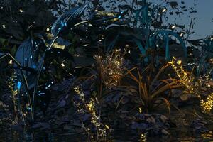 Living metallic plants with dark background,abstract conception,3d rendering. photo