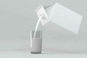 Milk pouring down from the paper box, 3d rendering. photo