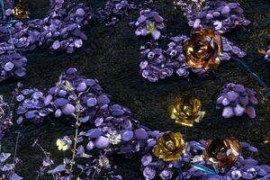 Living metallic plants with dark background,abstract conception,3d rendering. photo