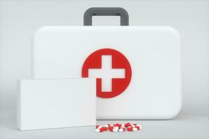 Medical kit and emergency medical equipment with white background,3d rendering. photo