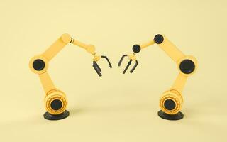 Mechanical arm with yellow background, 3d rendering. photo