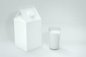 Milk box and a cup of milk, 3d rendering. photo