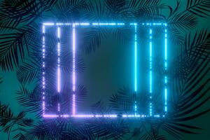 Plants and neon with dark background,3d rendering. photo