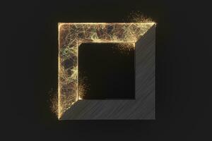 Golden abstract lines and crystals with black background, 3d rendering. photo