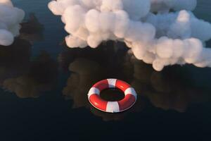 Life buoy on the ocean surface, 3d rendering. photo