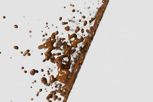 Splashing chocolate liquid with white background, 3d rendering. photo