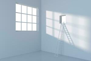 Conceptual room with a ladder lead to outside, 3d rendering. photo