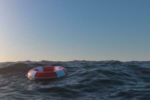 Life buoy on the ocean surface, 3d rendering. photo