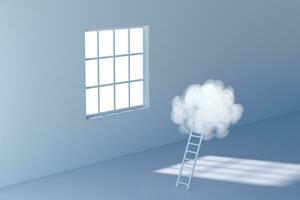 Conceptual room with a ladder lead to the cloud, 3d rendering. photo