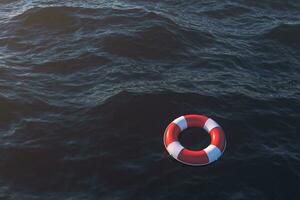 Life buoy on the ocean surface, 3d rendering. photo