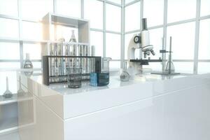 experimental aparato con un vacío laboratorio, blanco fondo, 3d representación. foto