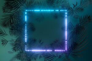 Plants and neon with dark background,3d rendering. photo