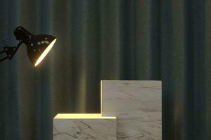 Empty still life podium with fabric curtain background, 3d rendering. photo