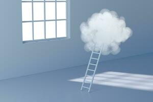 Conceptual room with a ladder lead to the cloud, 3d rendering. photo